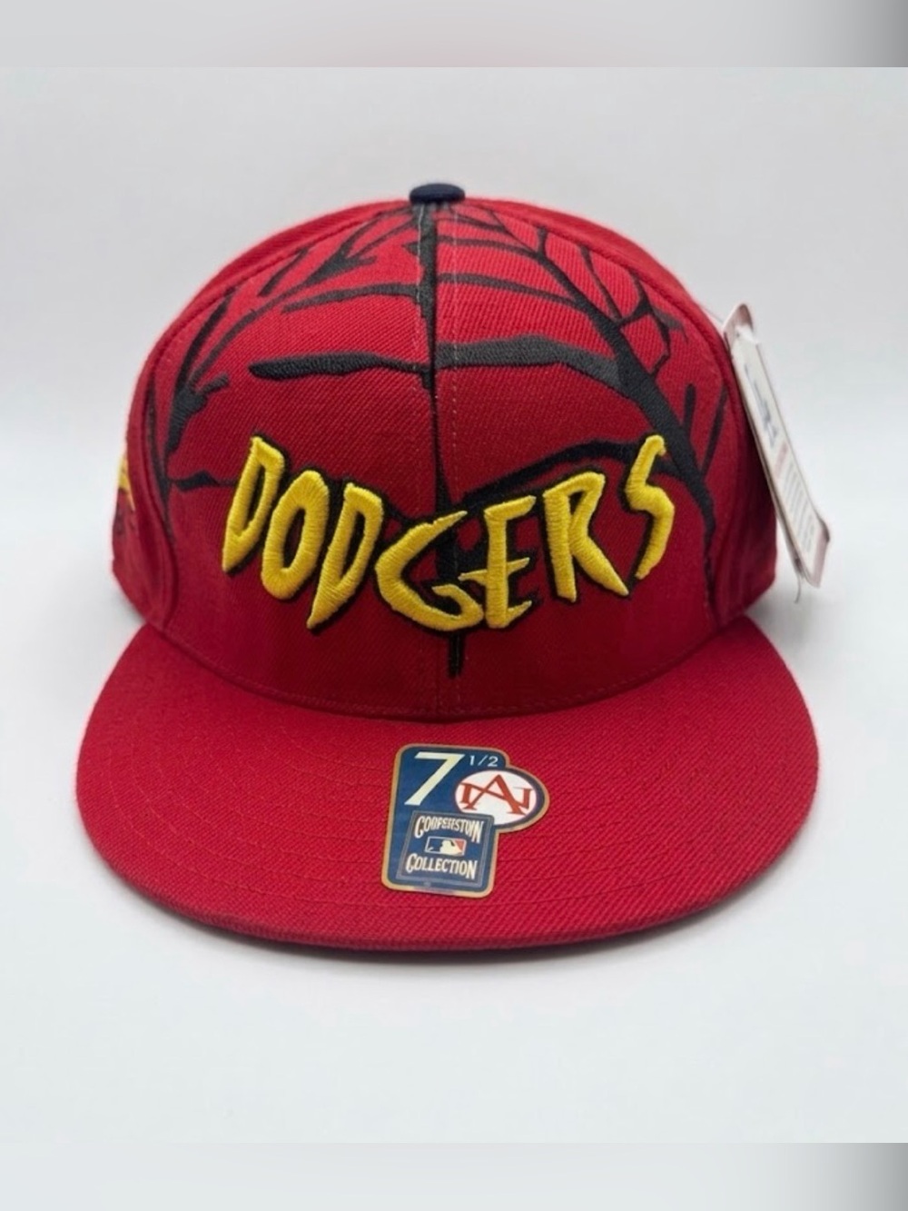 LA Dodgers Fitted Hat 7 1/2 Red Spiderman Web Rare Cooperstown Collection 1958